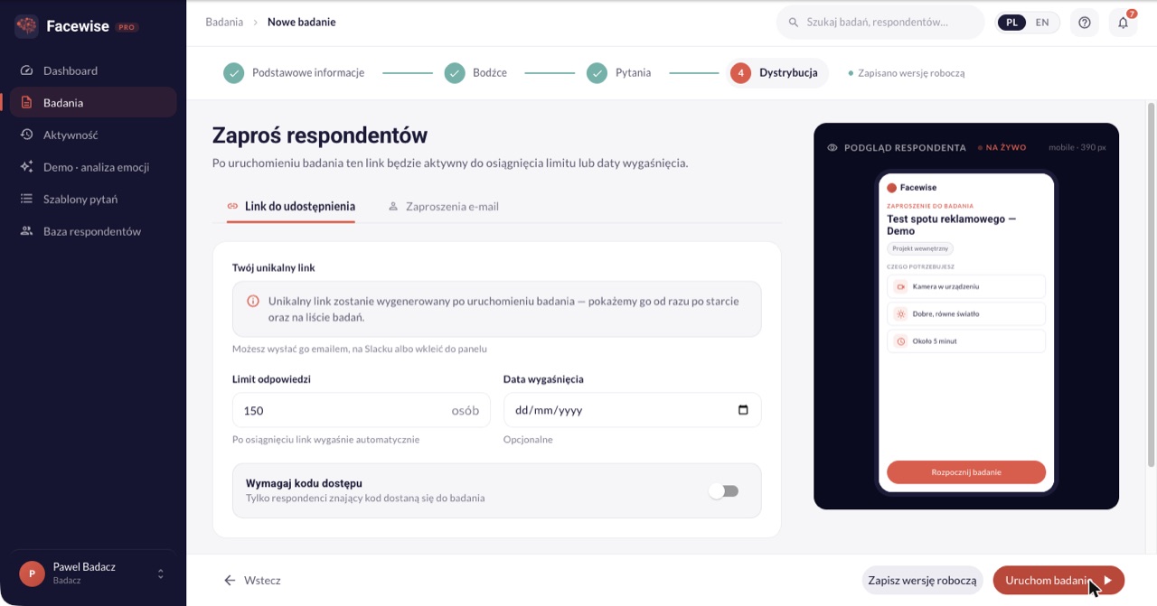 Udostępnianie badania respondentom